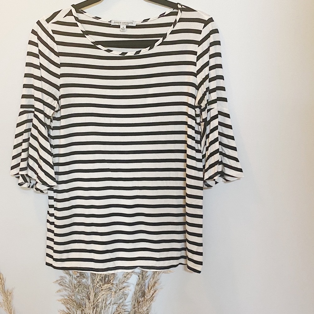women’s striped bell sleeve blouse